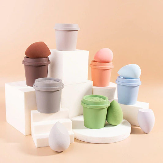 3PCs Set Beauty Sponge in A Coffee Cup Holder - essenshire by IMAKEUPNOW., INC
