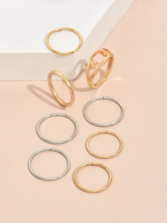 8Pcs Gold & Silver Finger Rings Set - essenshire by IMAKEUPNOW., INC