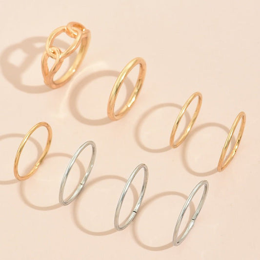 8Pcs Gold & Silver Finger Rings Set - essenshire by IMAKEUPNOW., INC